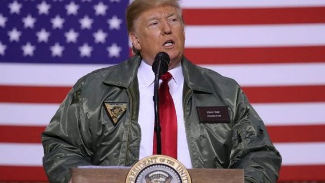 President Trump delivers remarks to U.S. troops in Iraq Wednesday. REUTERS/Jonathan Ernst