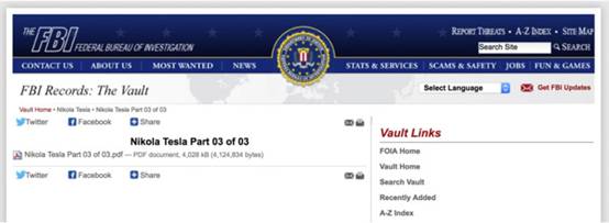 Ti liệu ny c tn "Nikola Tesla Phần 03 của 03" l ti liệu thứ ba về Tesla được FBI giải m, tổng cộng 64 trang, một số nội dung trong đ đ bị bi đen.