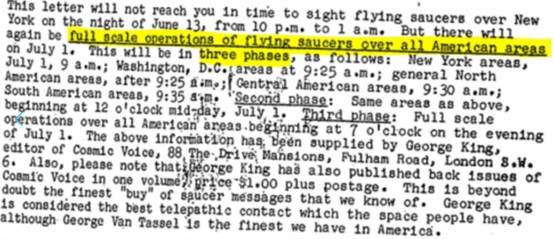Ti liệu tiết lộ một bức thư dự bo sự xuất hiện của UFO trn lnh thổ nước Mỹ.